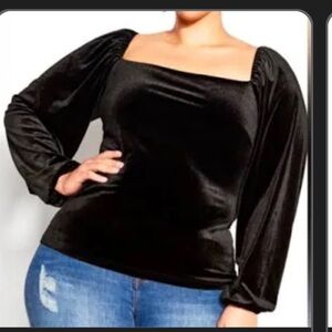 Ashley Stewart 22/24 Black ‘Velvet’ Women's Off/ On Short Sleeve Shoulder Top